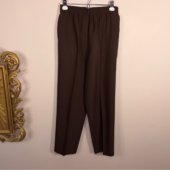 Vintage 6 Petite Allison Daley Brown Trousers Pleated Elastic Waistband - Picture 8 of 11